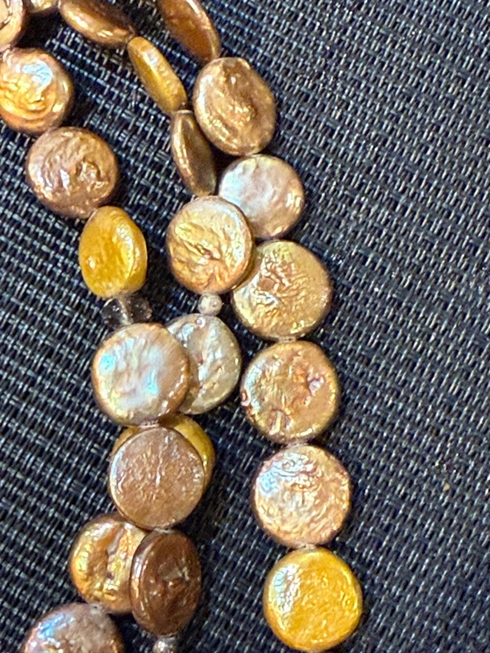3-Strand Coin Pearl Necklace 925 Sterling Silver Clasp Gold Tone Freshwater Boho - Picture 13 of 16